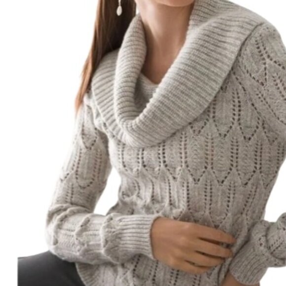 White House Black Market Womens Cowl Neck Sweater Shimmer Biscotti Lunar XL New - Picture 2 of 8